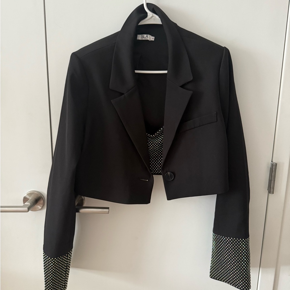 Sla Diamante Black Cropped Blazer w/ matching Crop Top